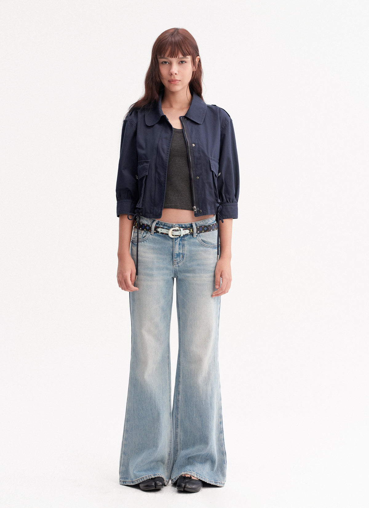 Navy Drawstring Crop Jacket