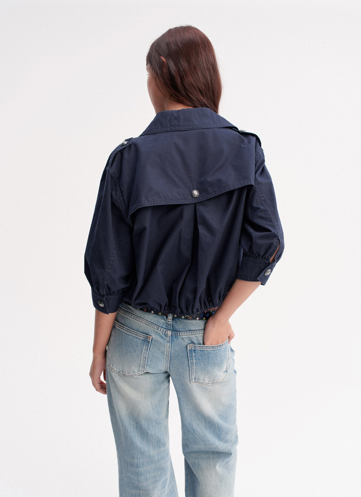 Navy Drawstring Crop Jacket