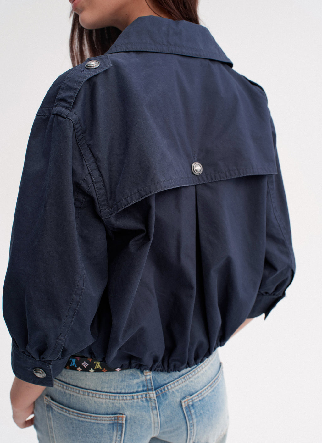 Navy Drawstring Crop Jacket