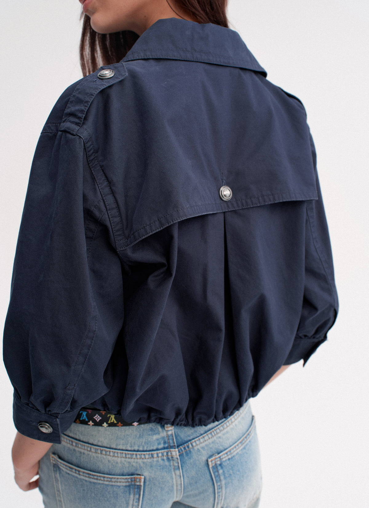 Navy Drawstring Crop Jacket