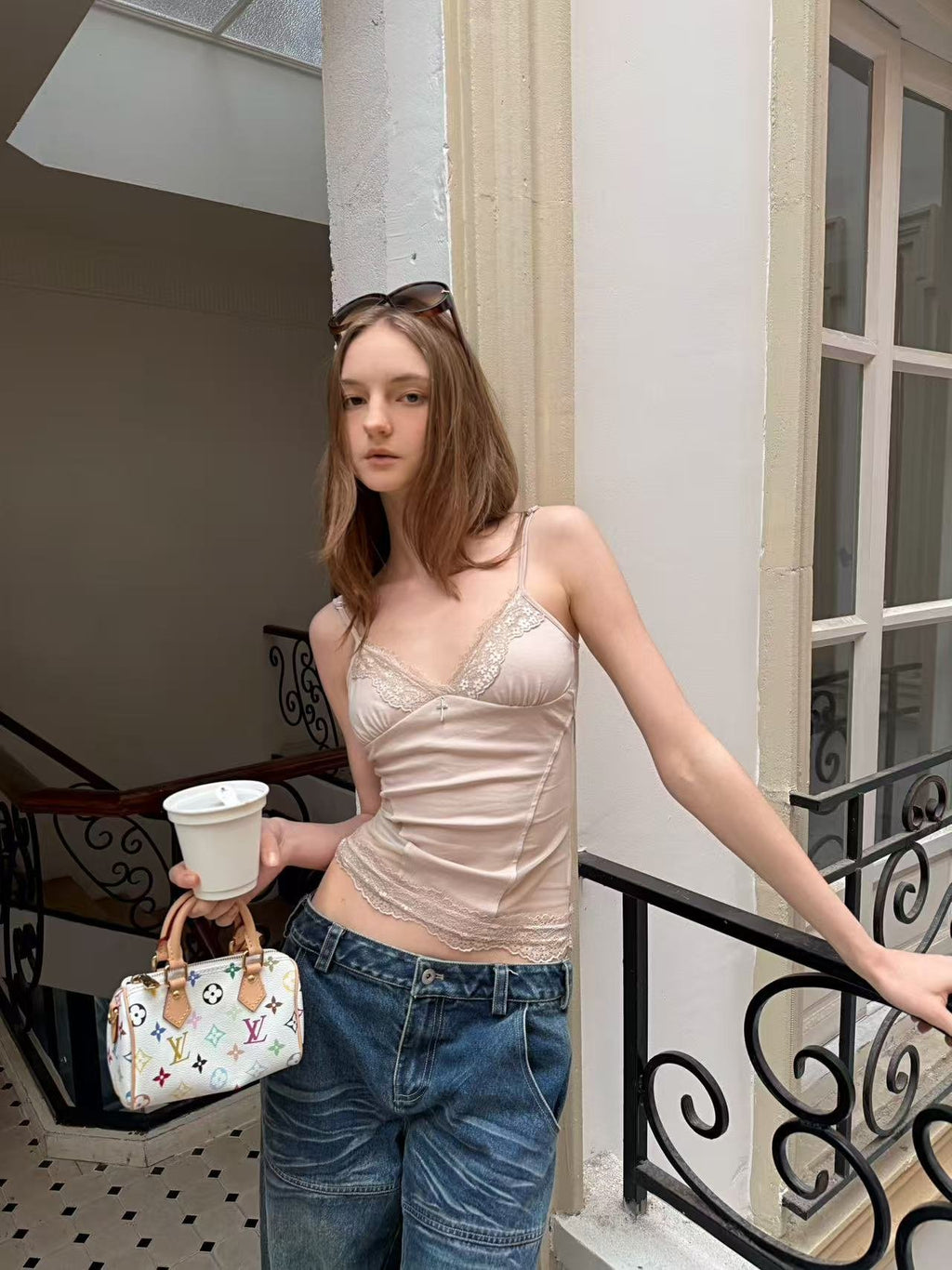 Nude Lace Trim Tank Top