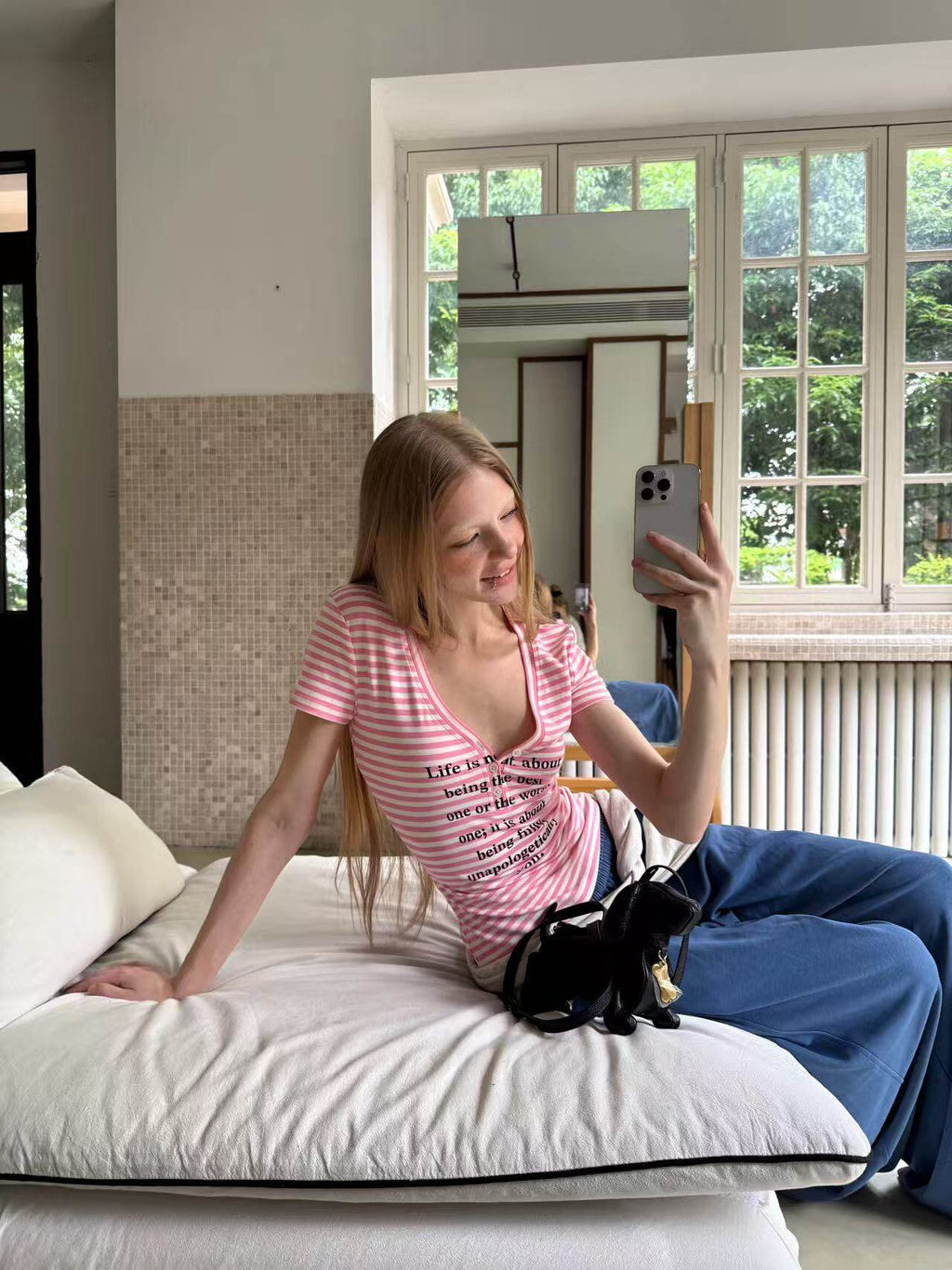 Striped Button Tailored Top