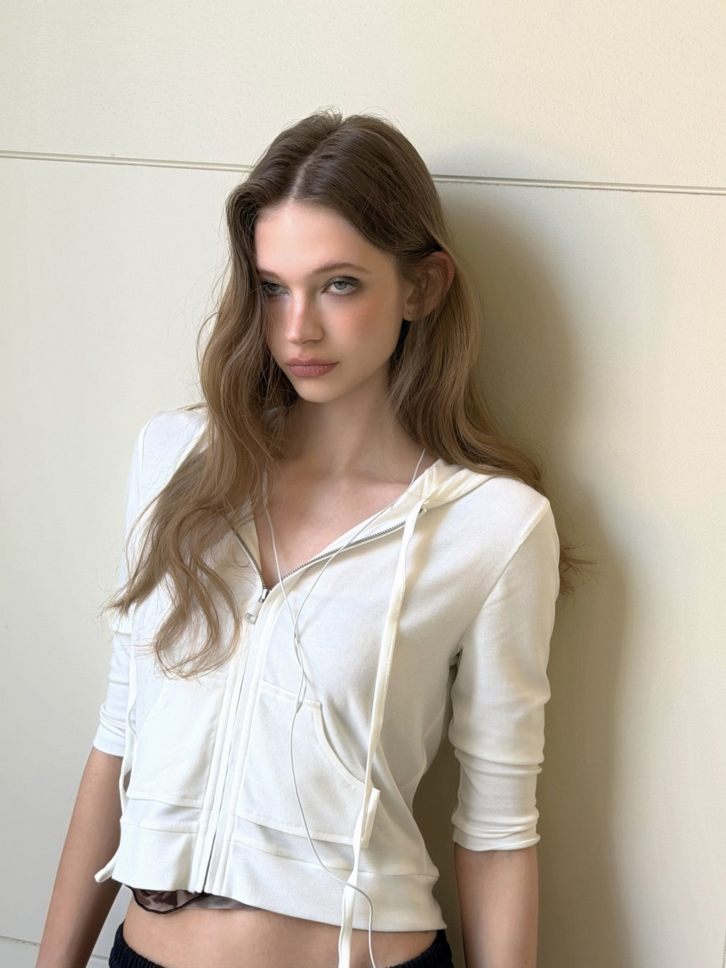 Tailored Modal Wool Zip-Up Top