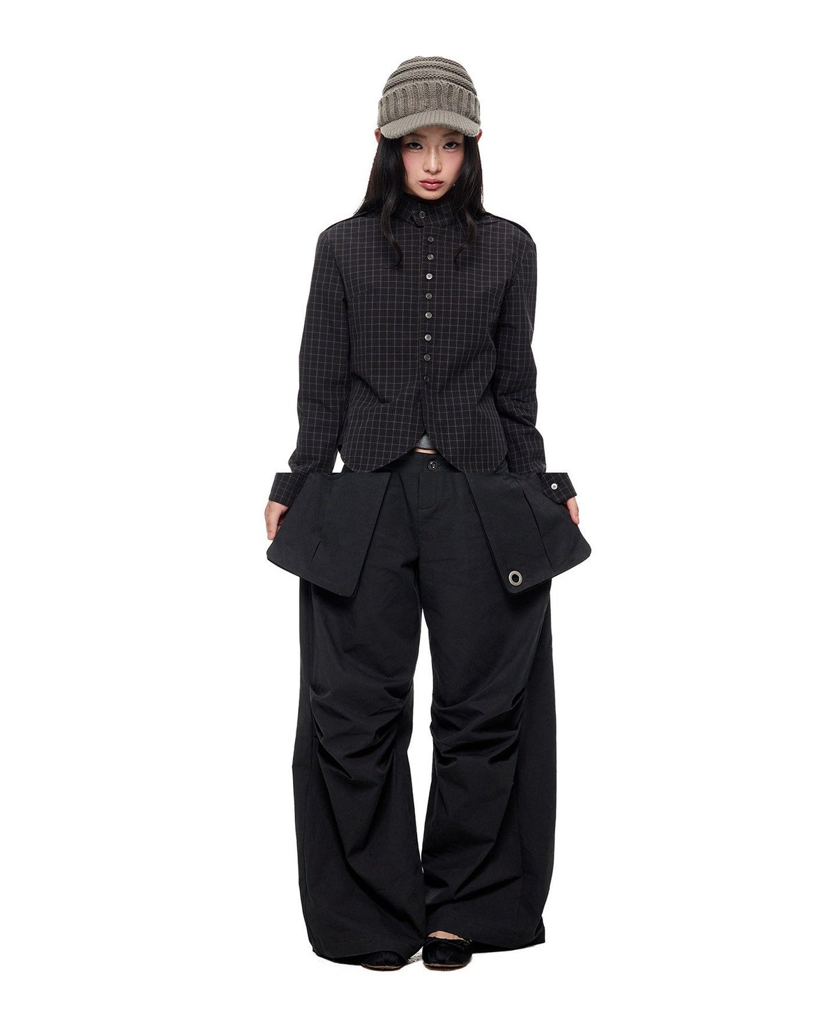 Checkered Stand Collar Shirt