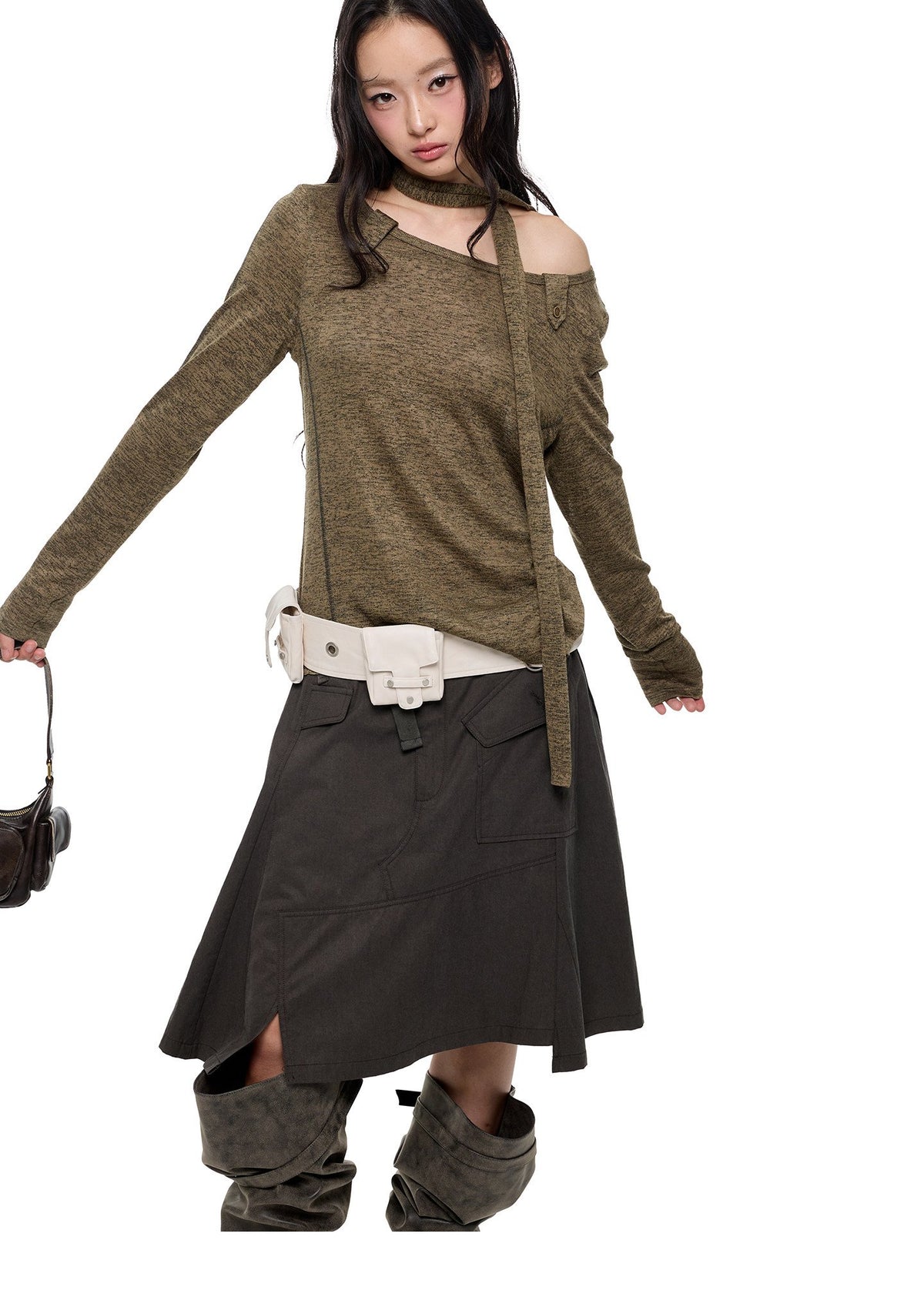Asymmetry Scarf Knit Top