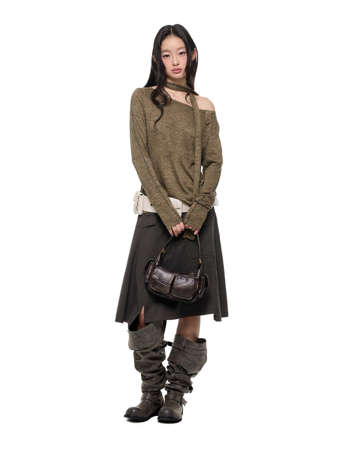 Asymmetry Scarf Knit Top