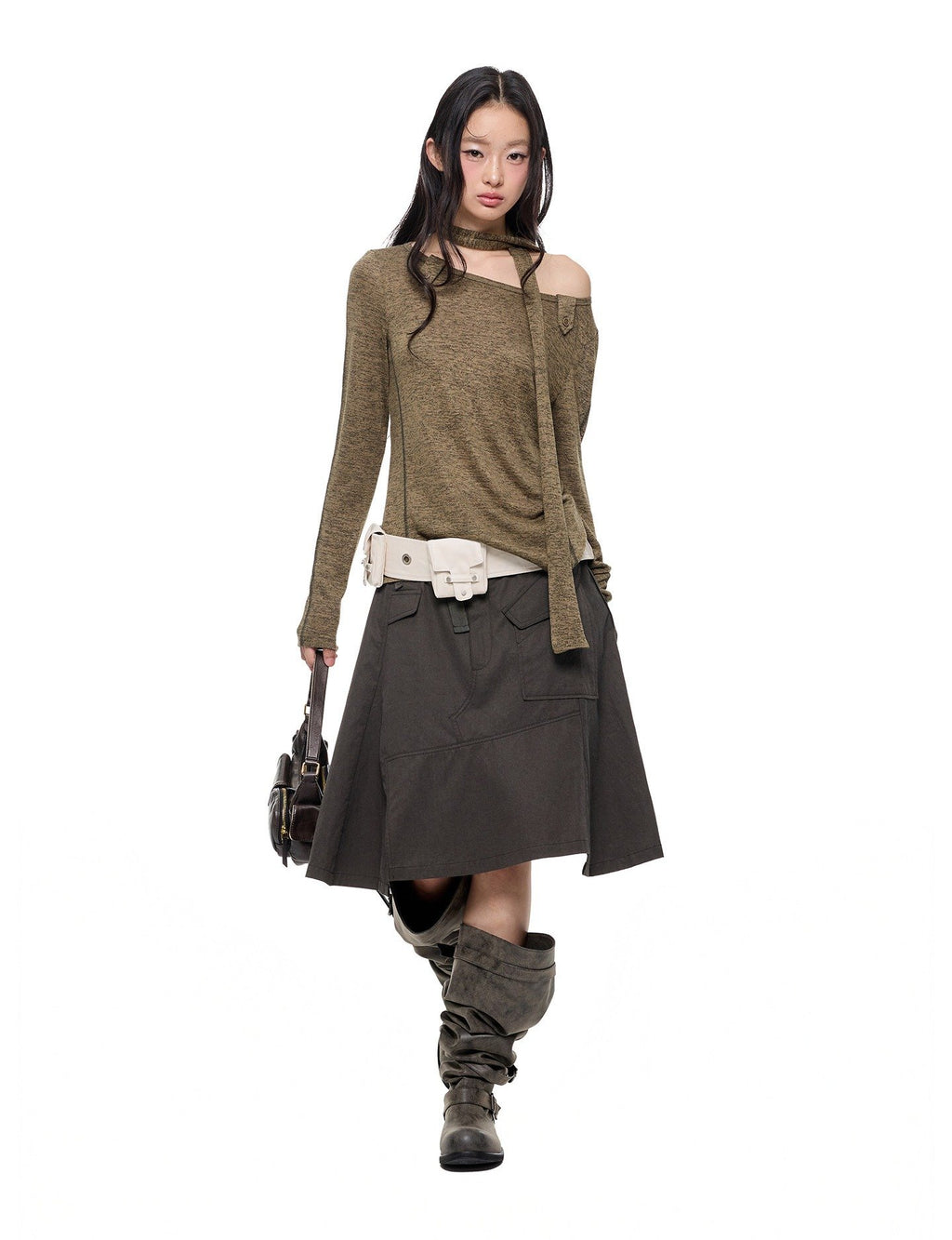 Asymmetry Scarf Knit Top