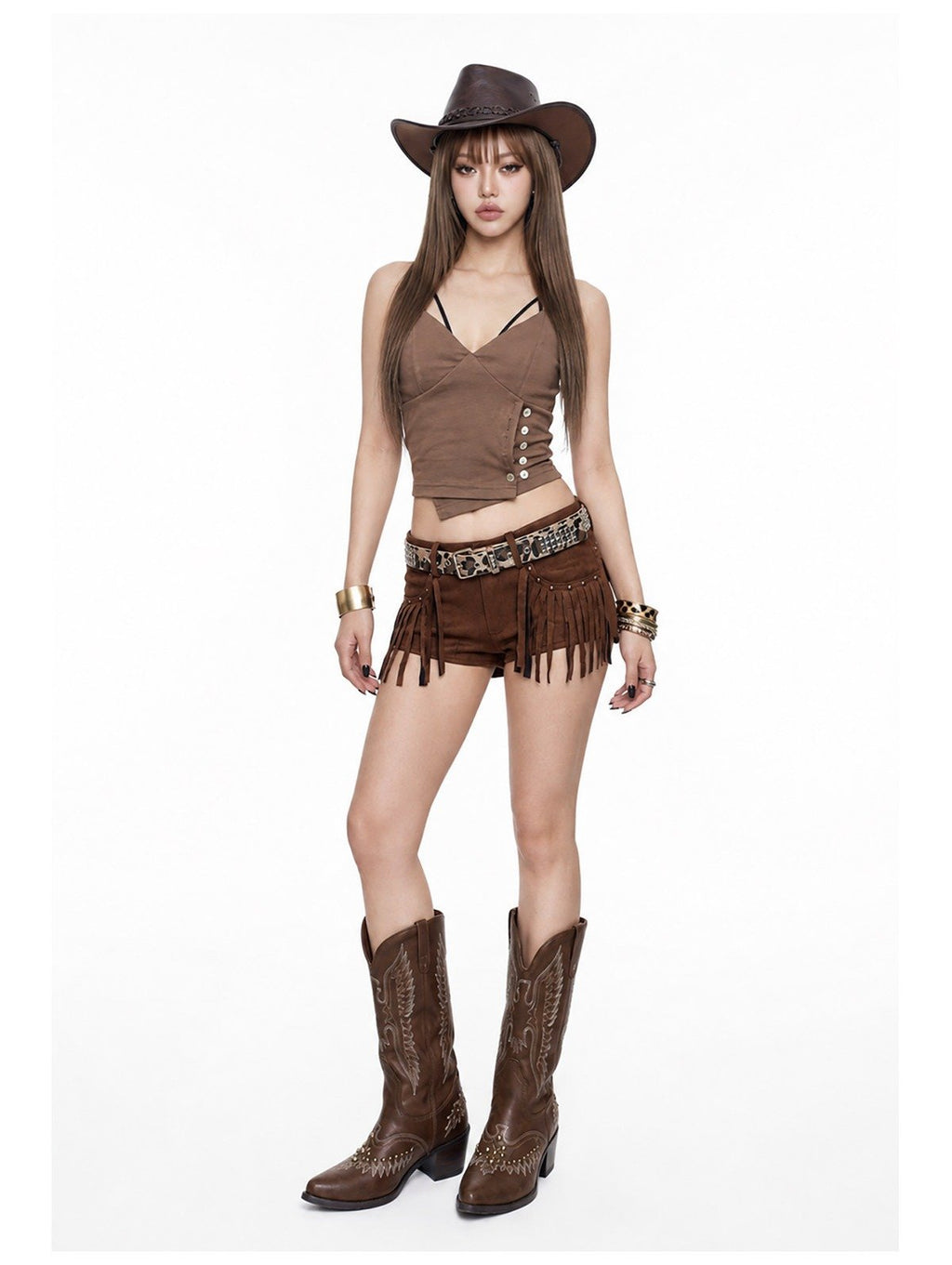 Western Buttoned Strap Top (2color)