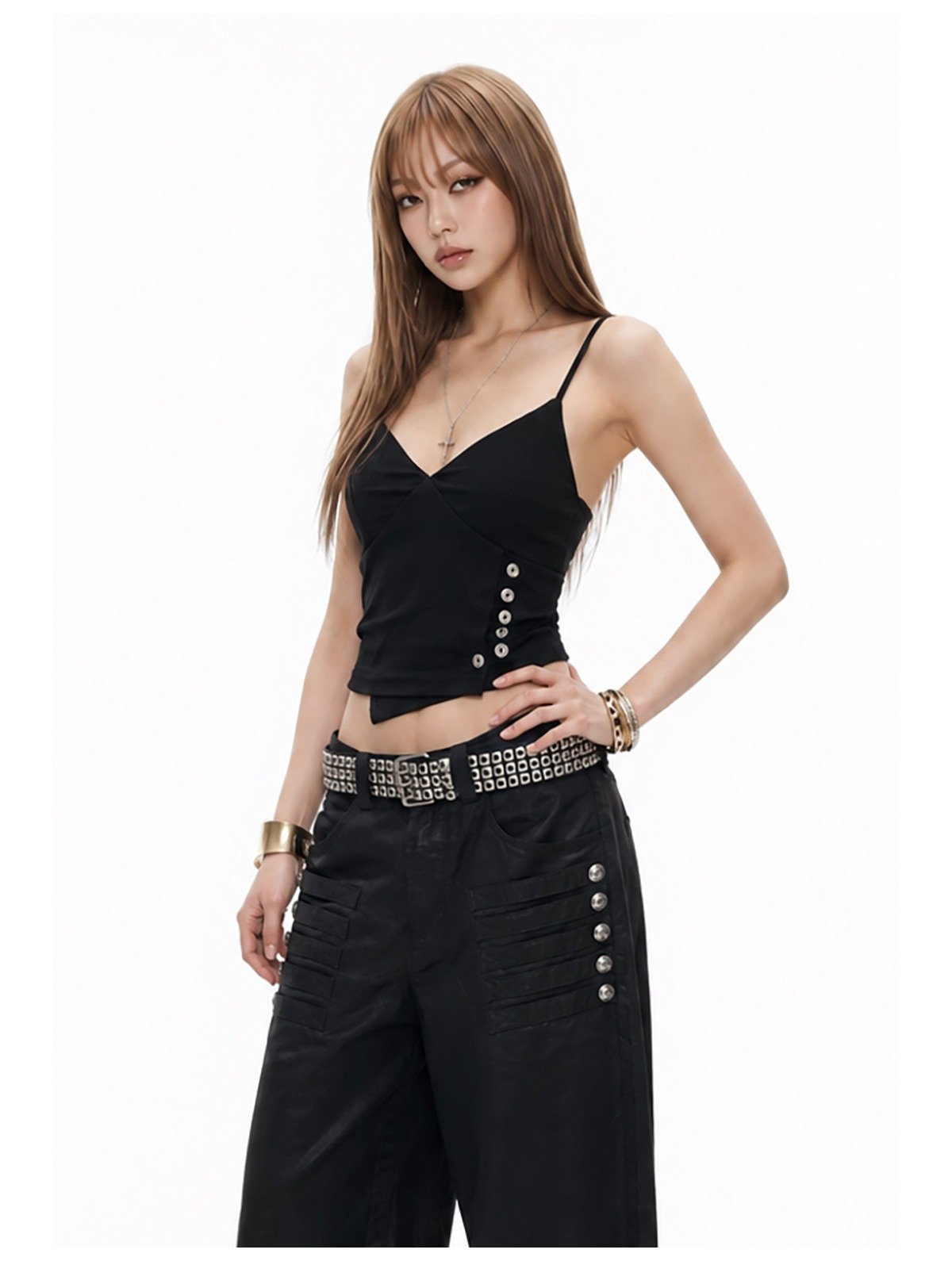 Western Buttoned Strap Top (2color)
