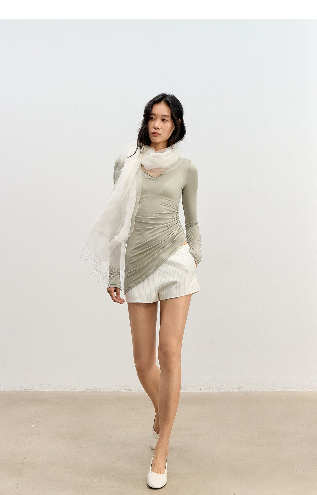 Asym Pleat Shirring Top