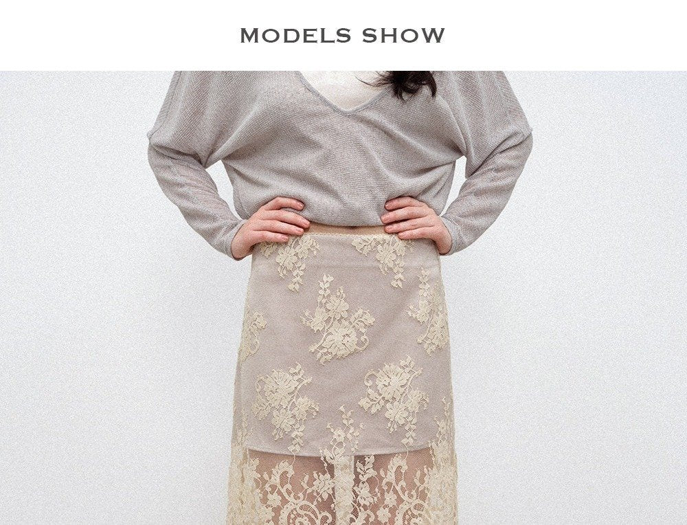 Champagne Lace Midi Skirt