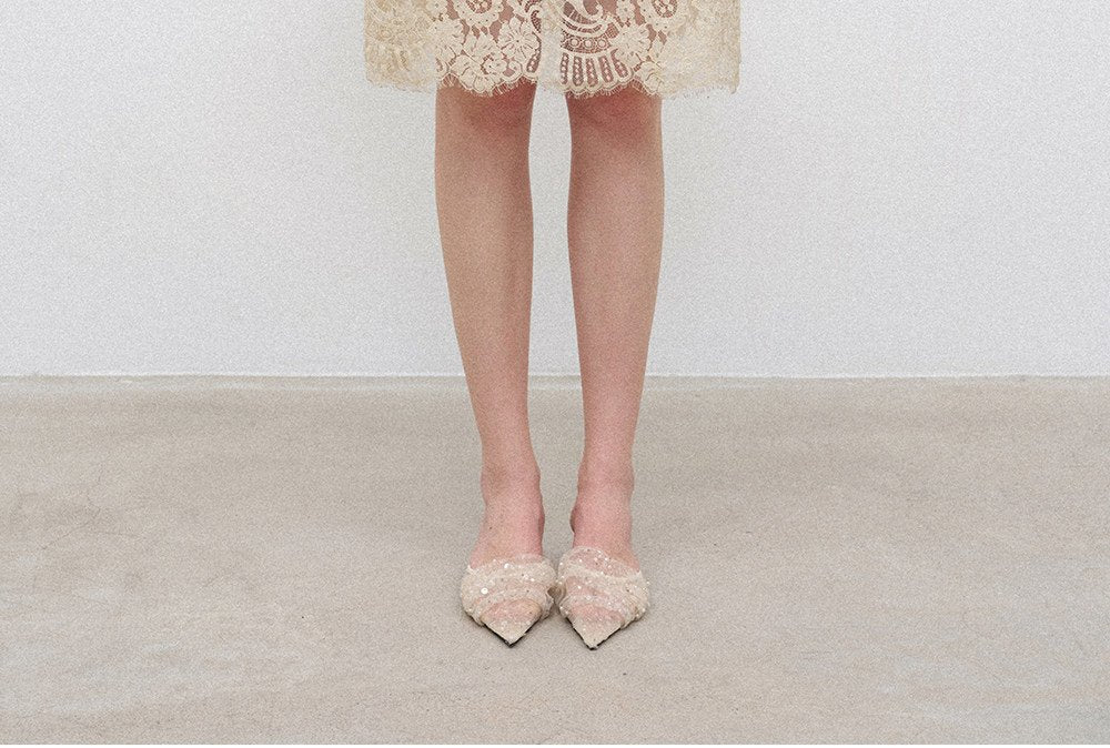 Champagne Lace Midi Skirt