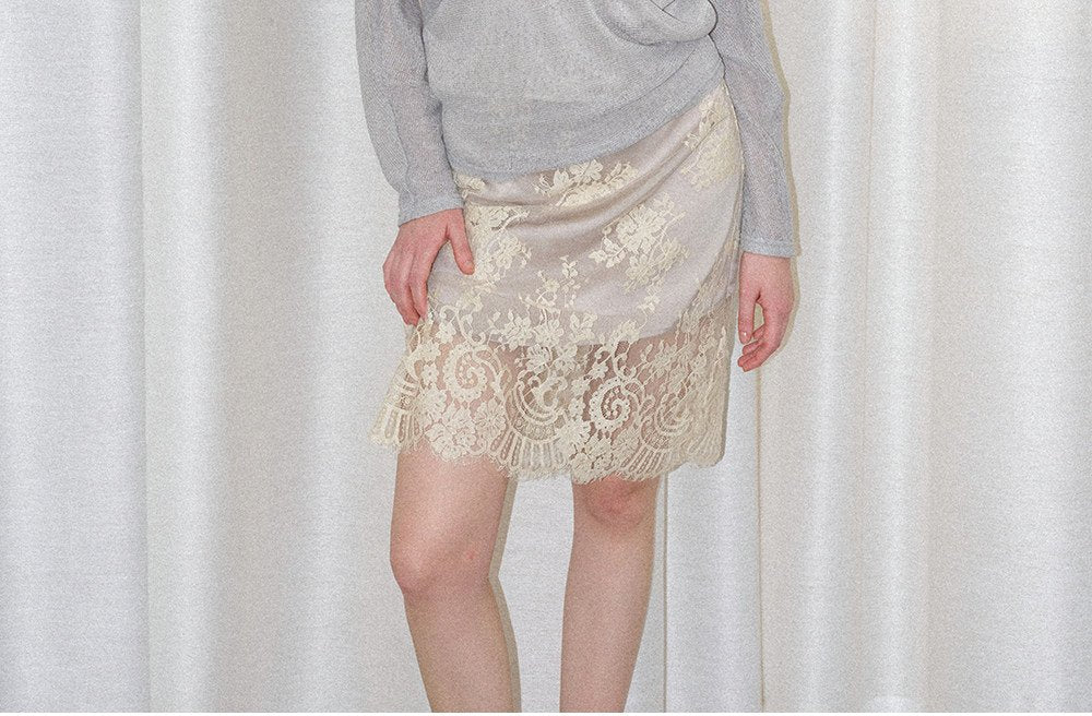 Champagne Lace Midi Skirt