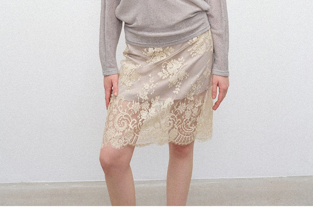 Champagne Lace Midi Skirt