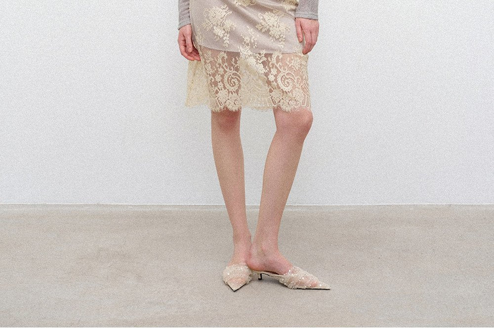 Champagne Lace Midi Skirt