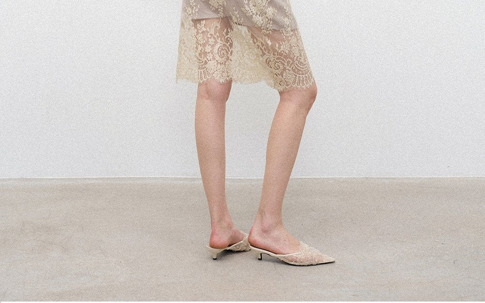 Champagne Lace Midi Skirt