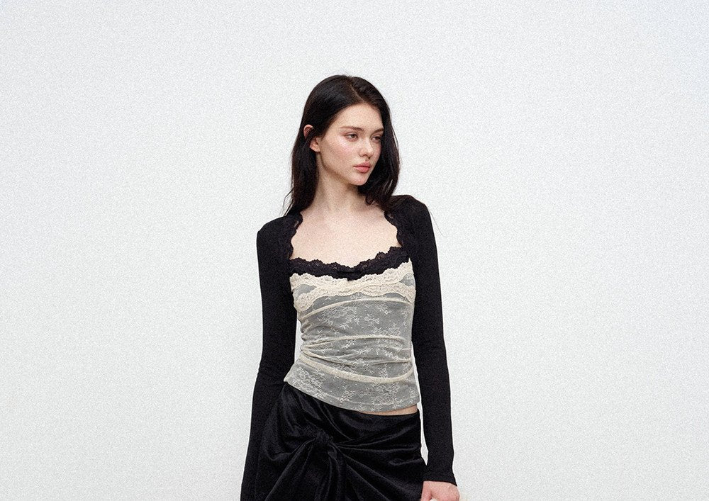 Shell Lace Contrast Sculpted Top