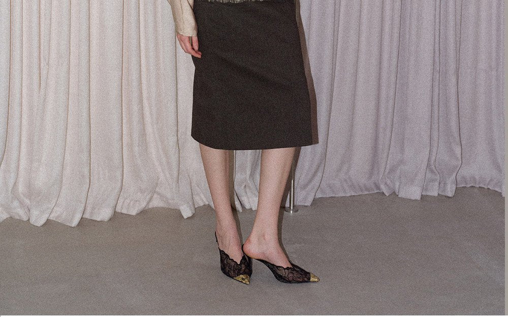 Lace Satin Trim Midi Skirt