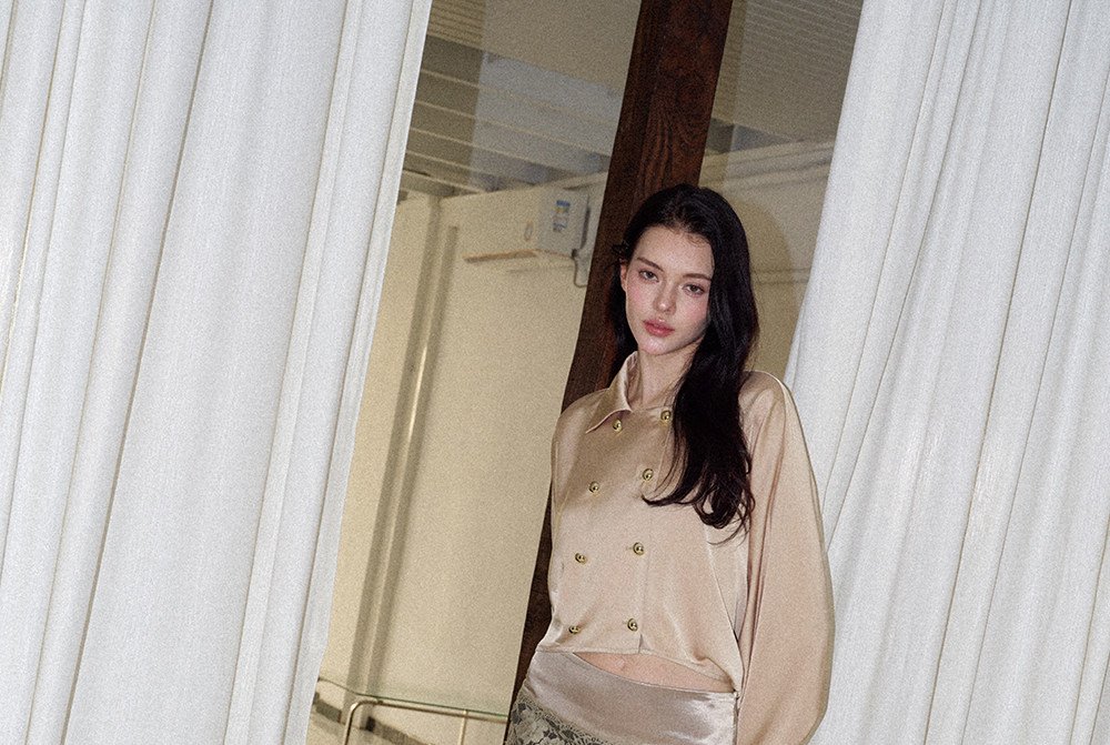 Champagne Satin Batwing Top