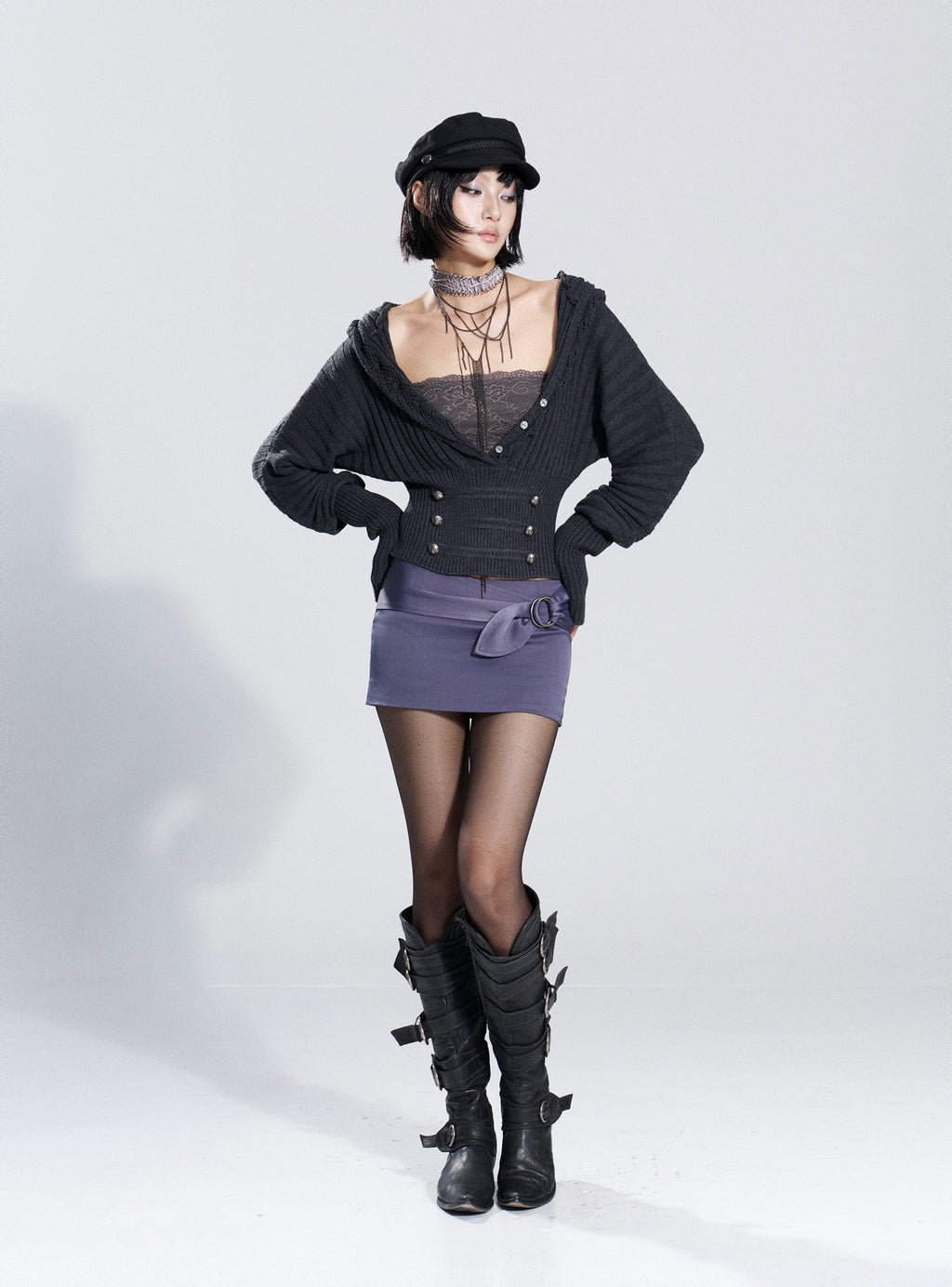 Lace Corset Ribbed Knit Top (2color)