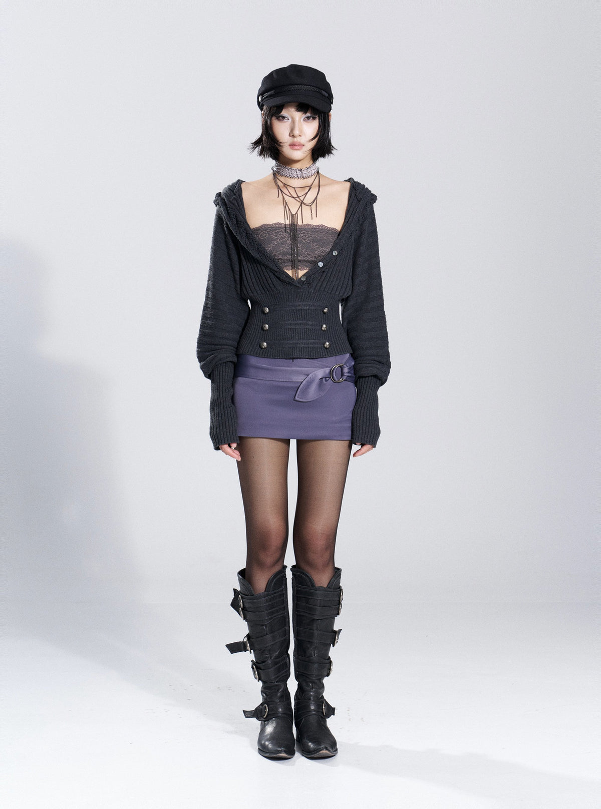 Lace Corset Ribbed Knit Top (2color)