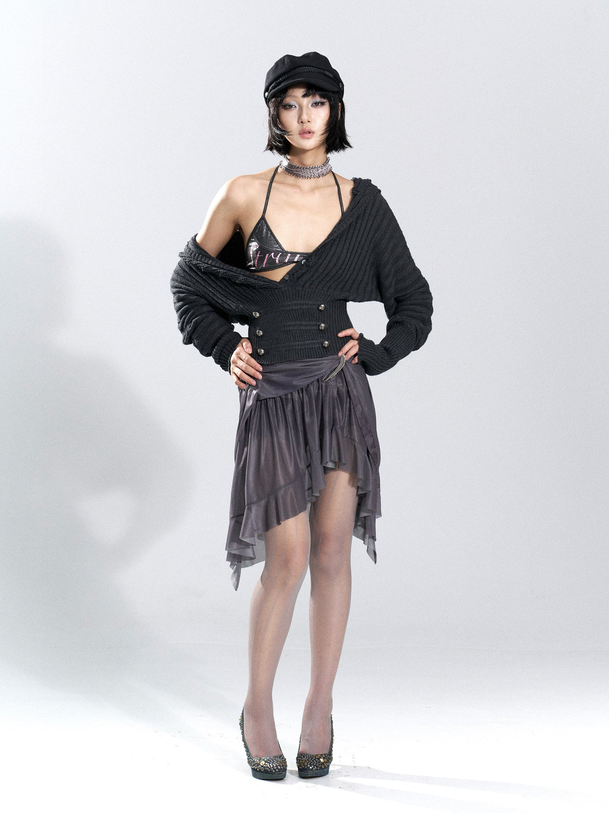 Lace Corset Ribbed Knit Top (2color)