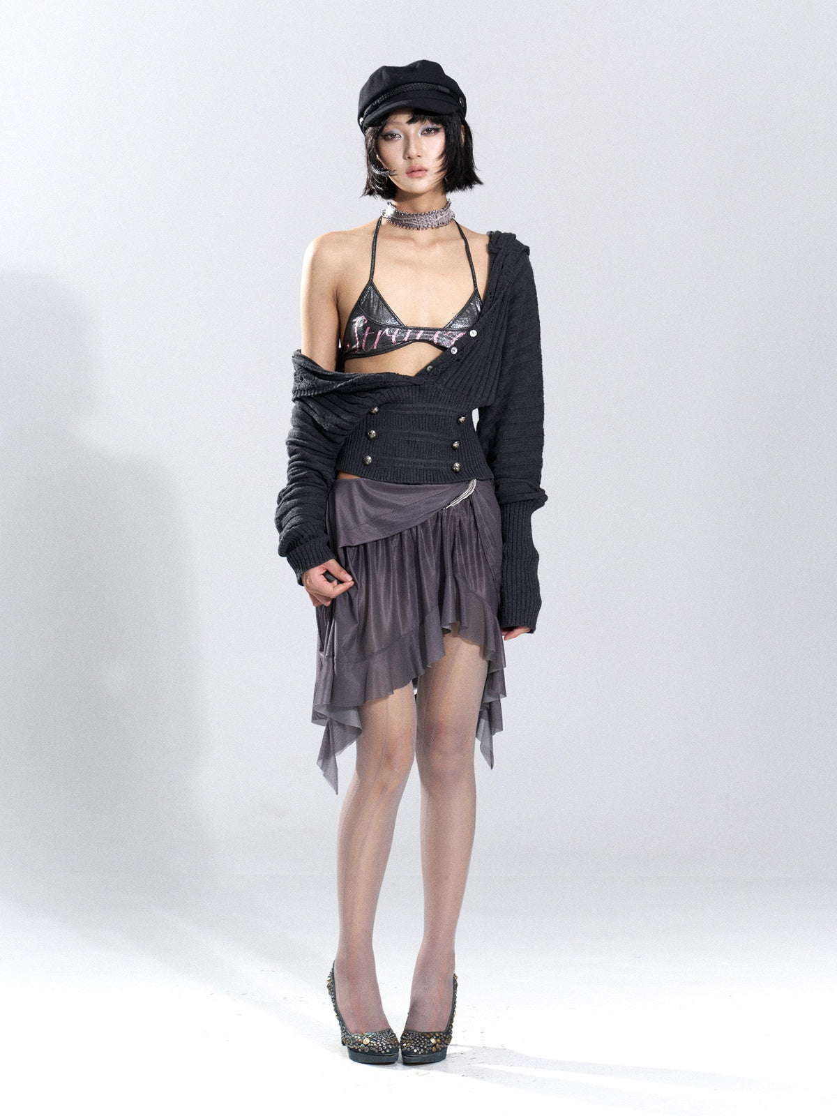 Lace Corset Ribbed Knit Top (2color)
