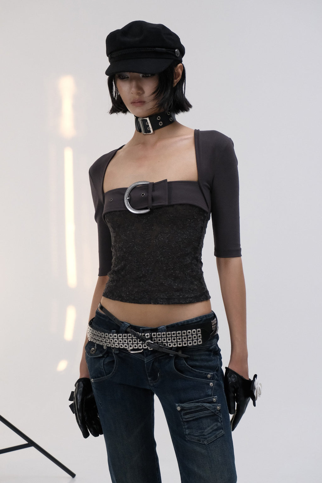 Patchwork Buckle Sleek Top