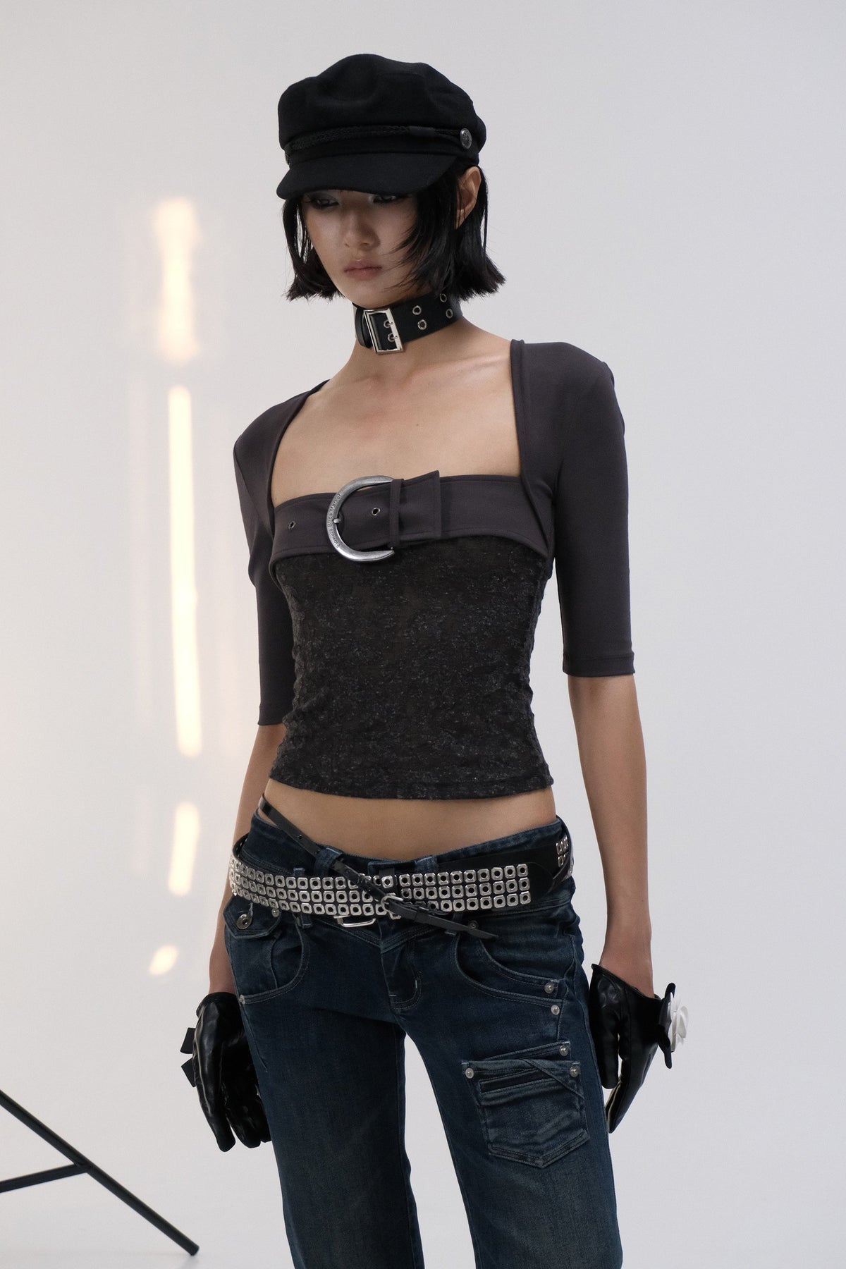Patchwork Buckle Sleek Top