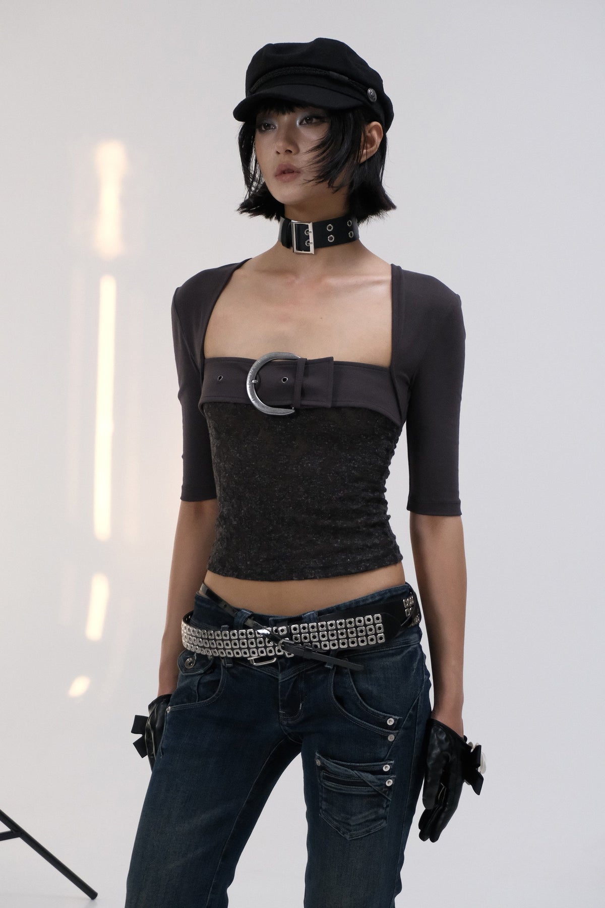 Patchwork Buckle Sleek Top