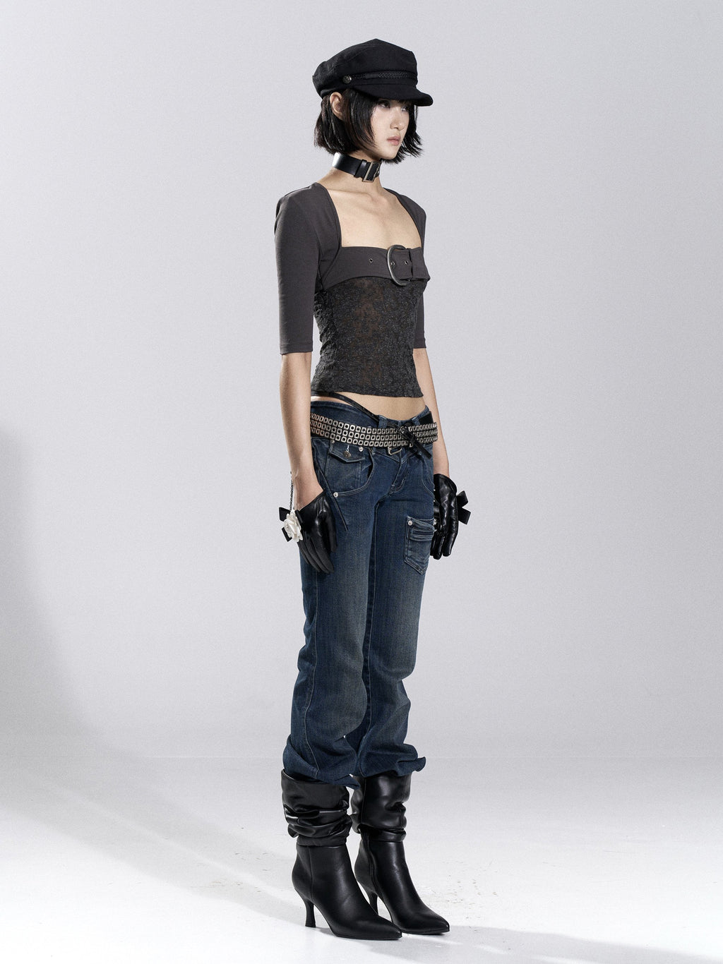 Patchwork Buckle Sleek Top