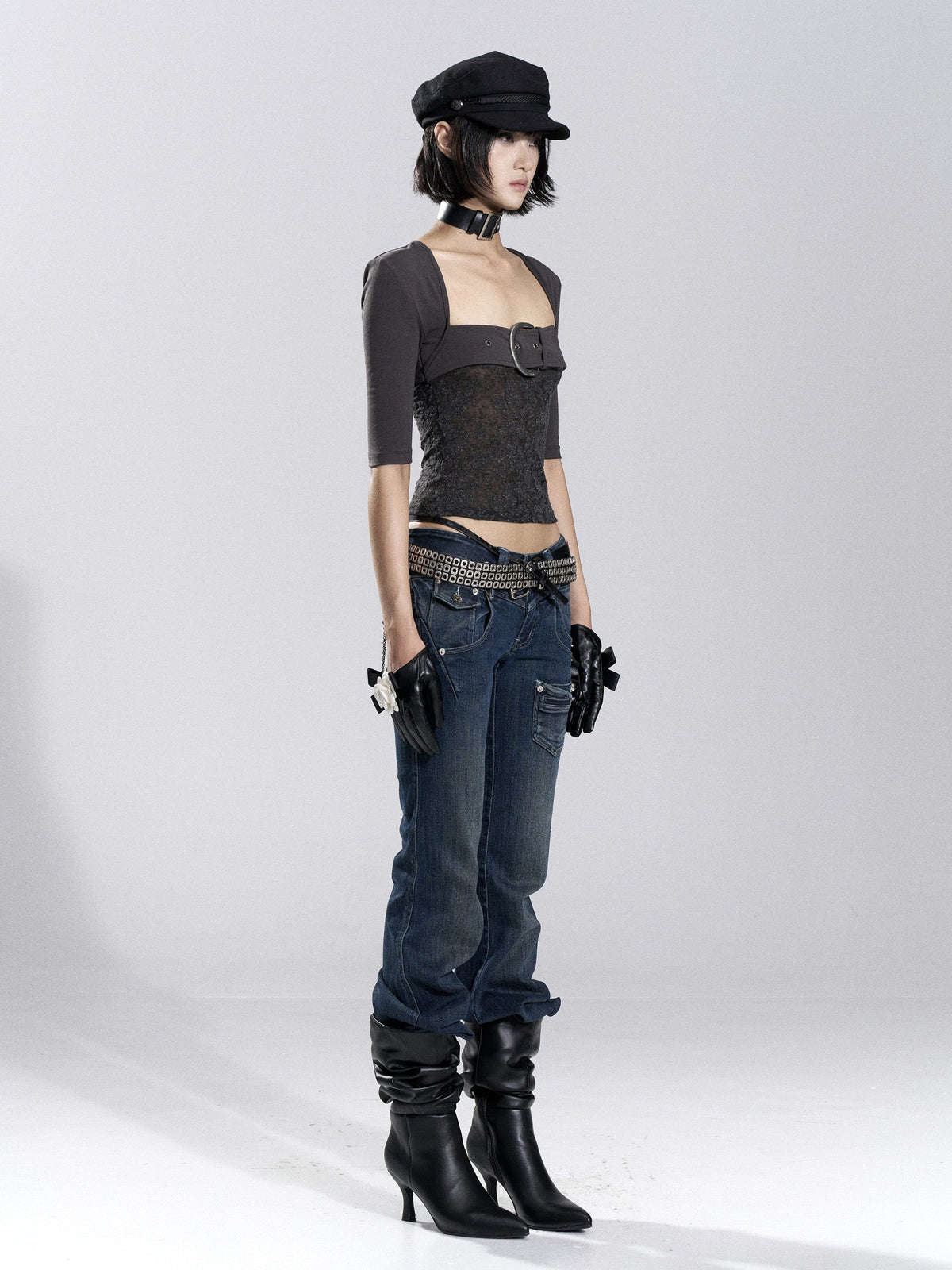 Patchwork Buckle Sleek Top