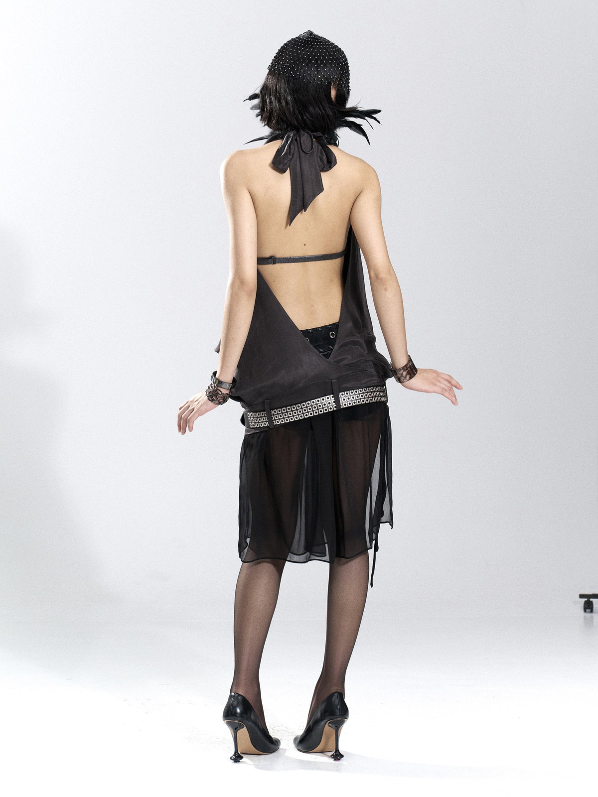 Metal Rivet Halter Back Top