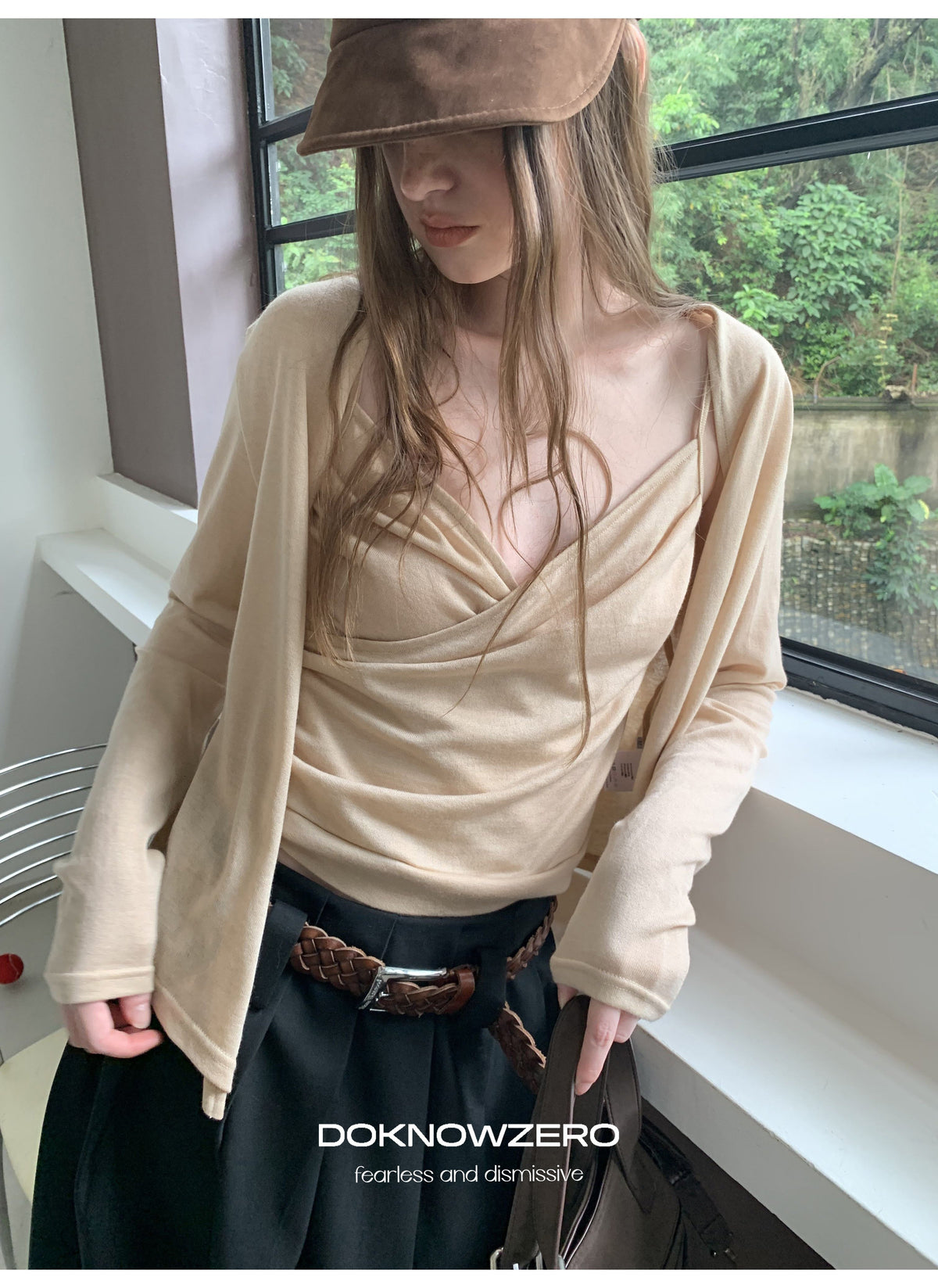 Draped Cross Tank Cardigan Set