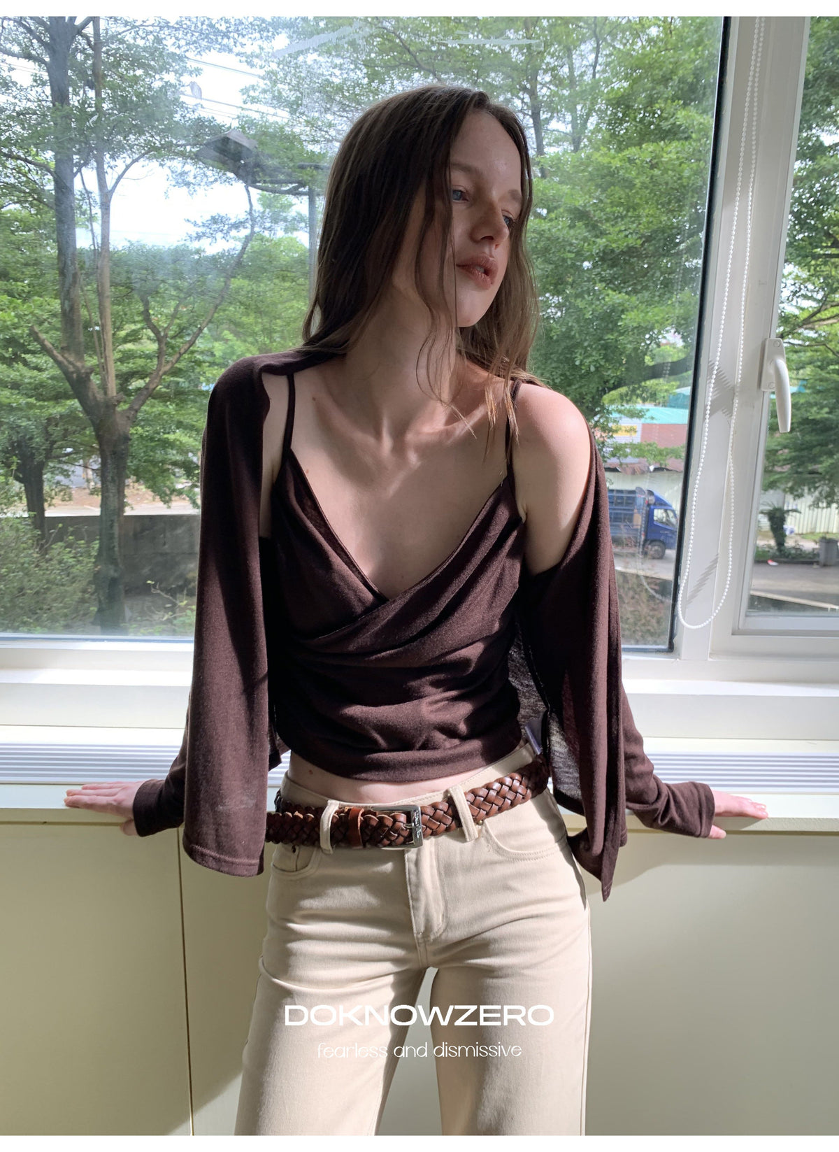 Draped Cross Tank Cardigan Set
