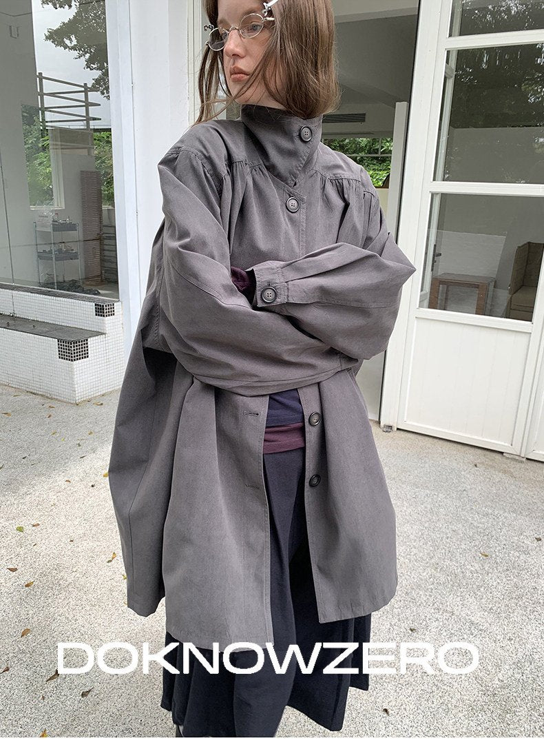 Gathered Trapeze Button Jacket