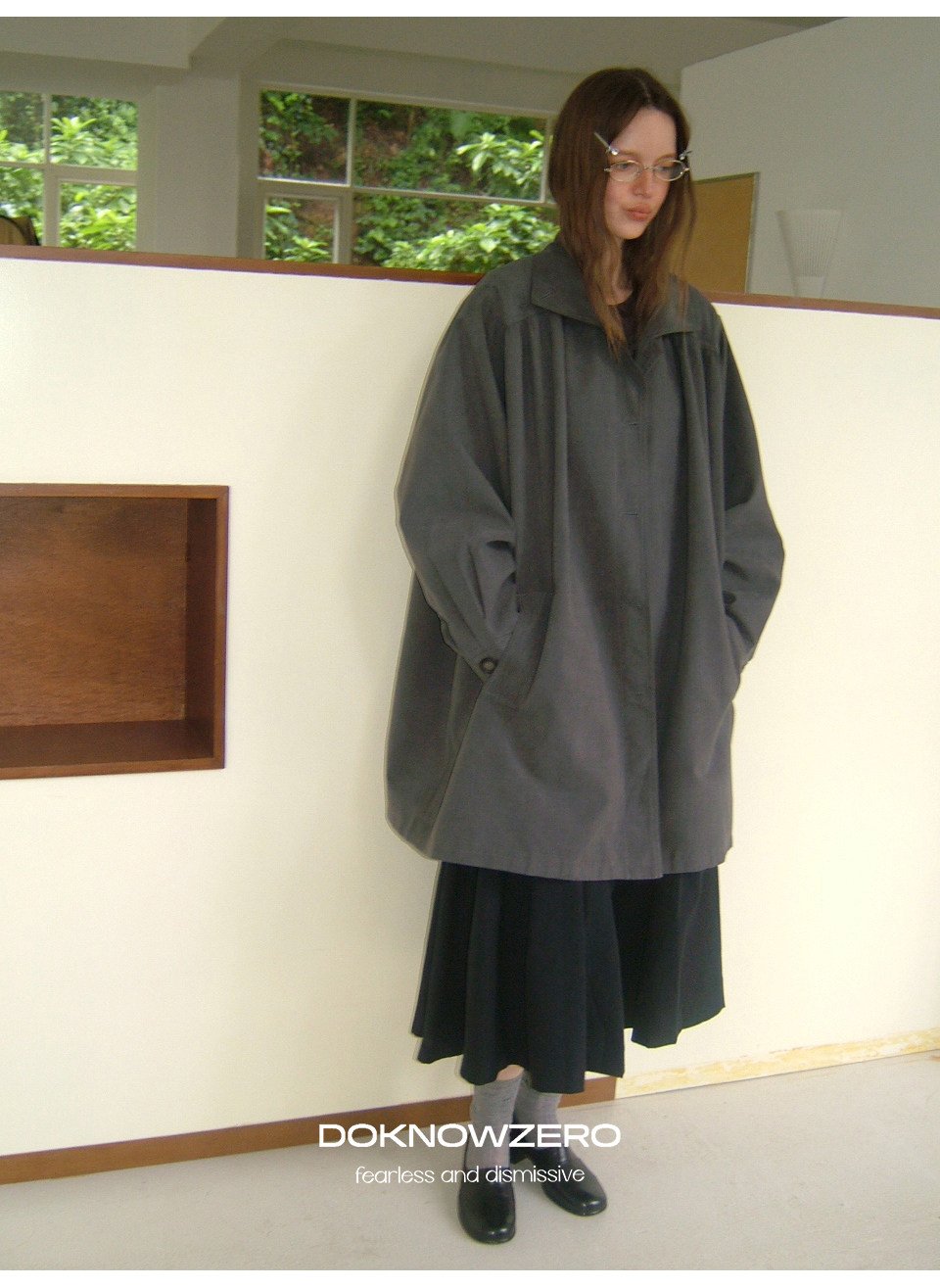 Gathered Trapeze Button Jacket