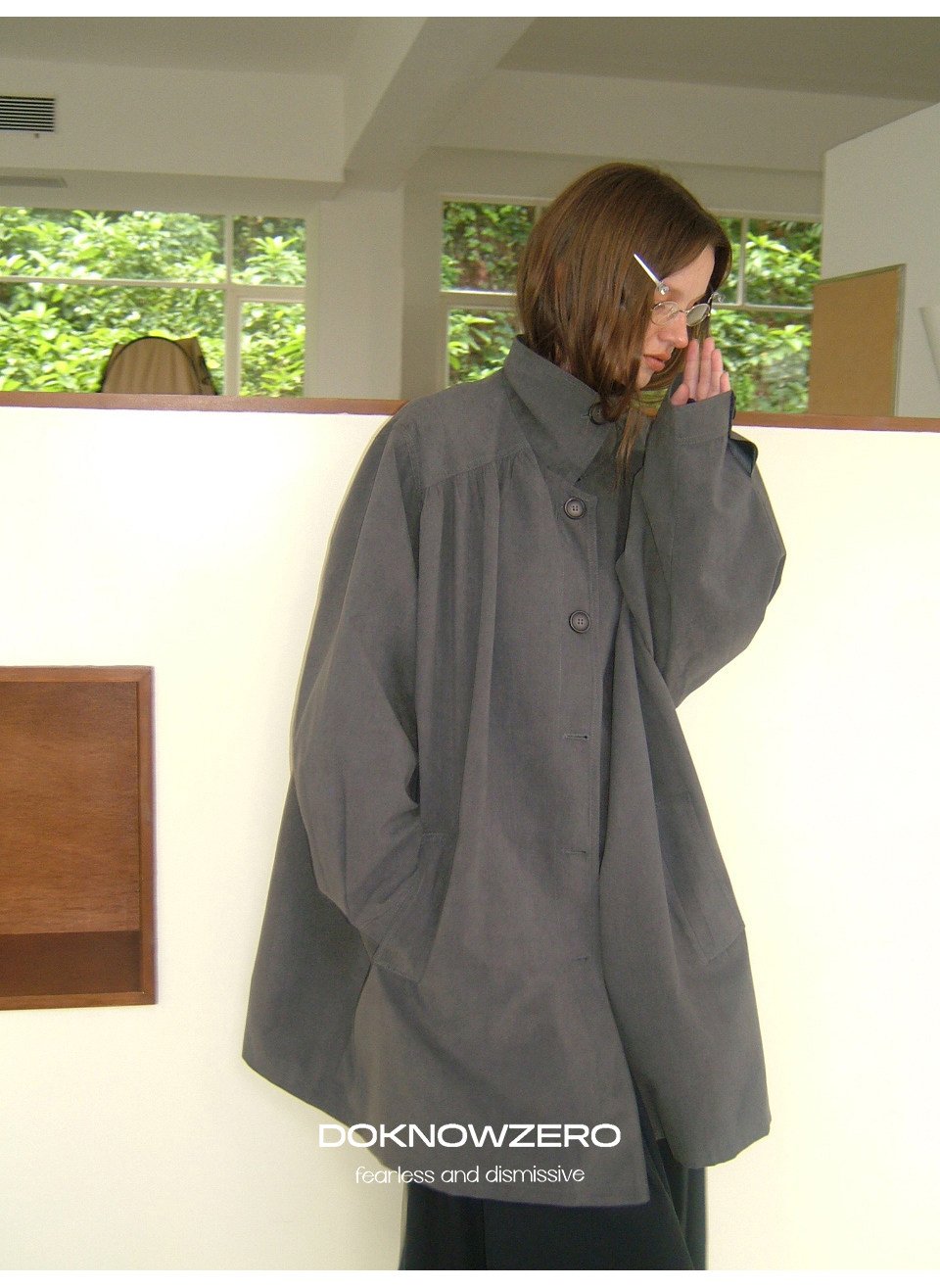 Gathered Trapeze Button Jacket