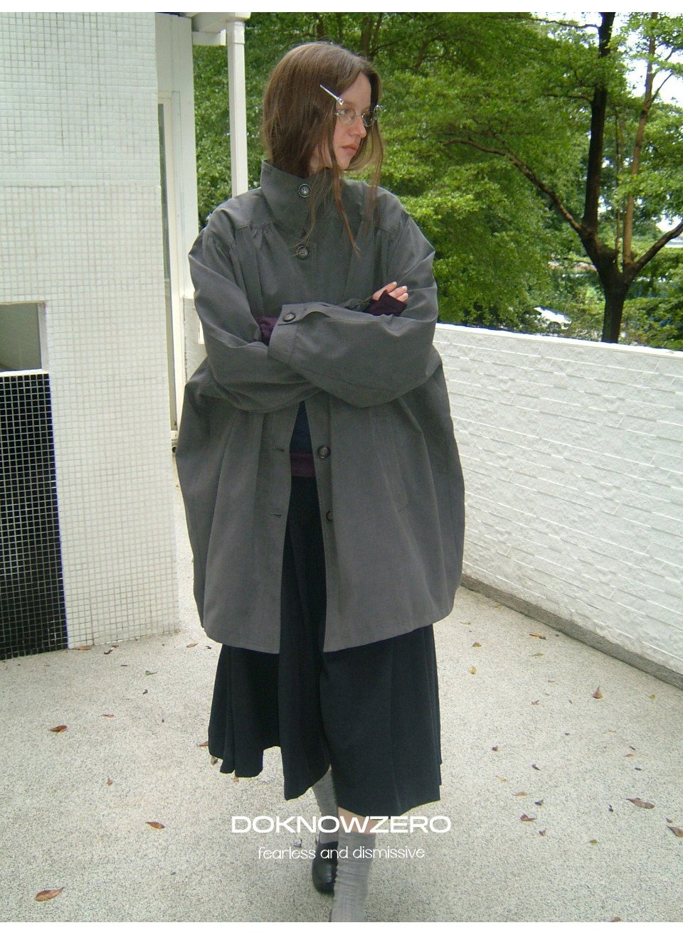 Gathered Trapeze Button Jacket