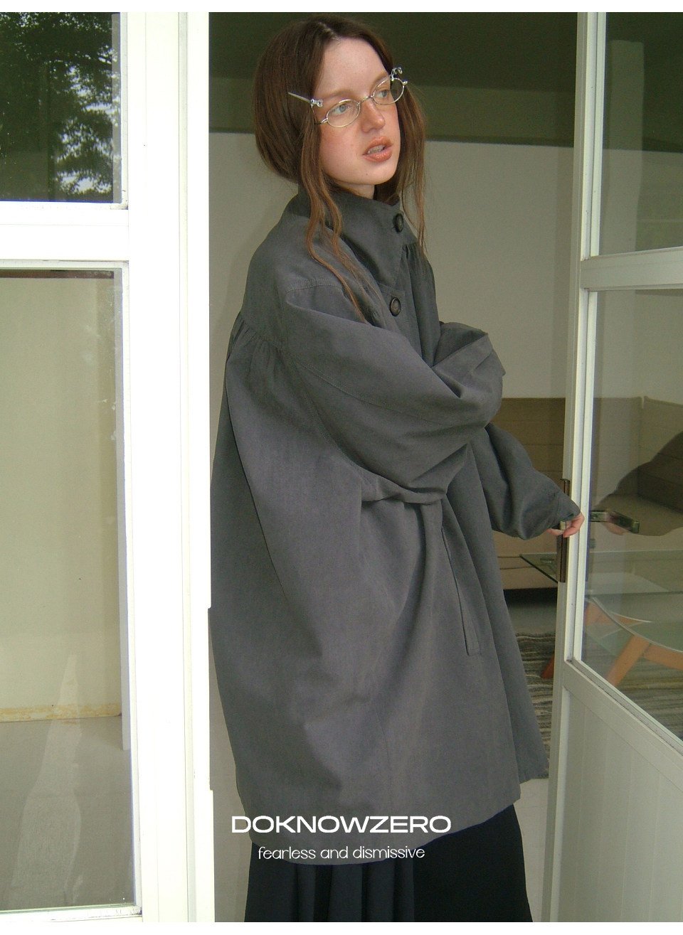 Gathered Trapeze Button Jacket