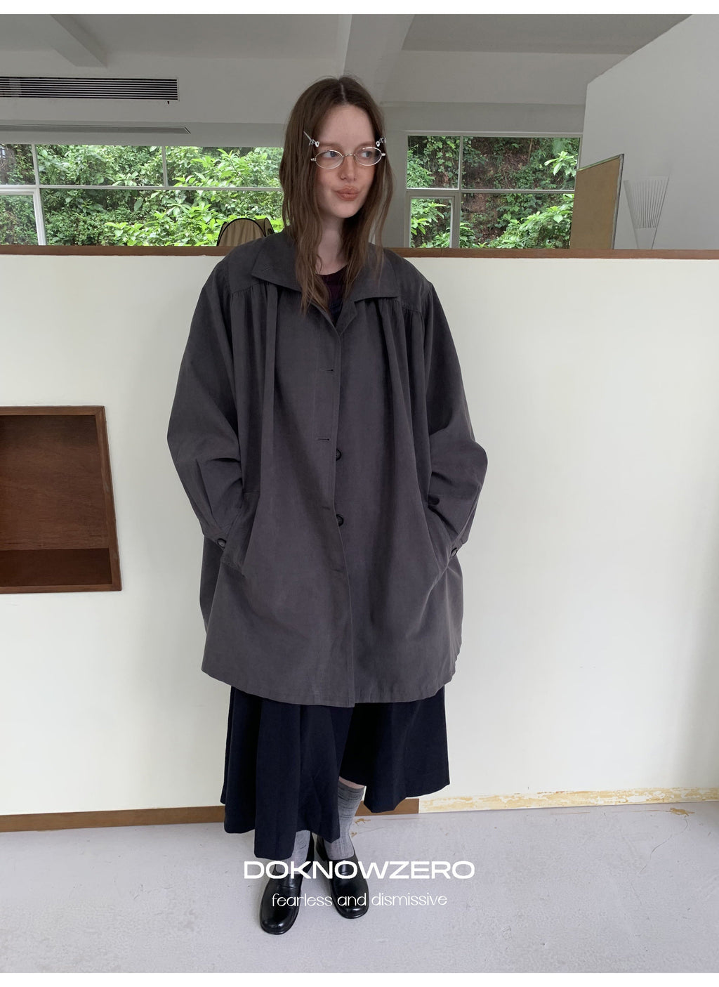 Gathered Trapeze Button Jacket