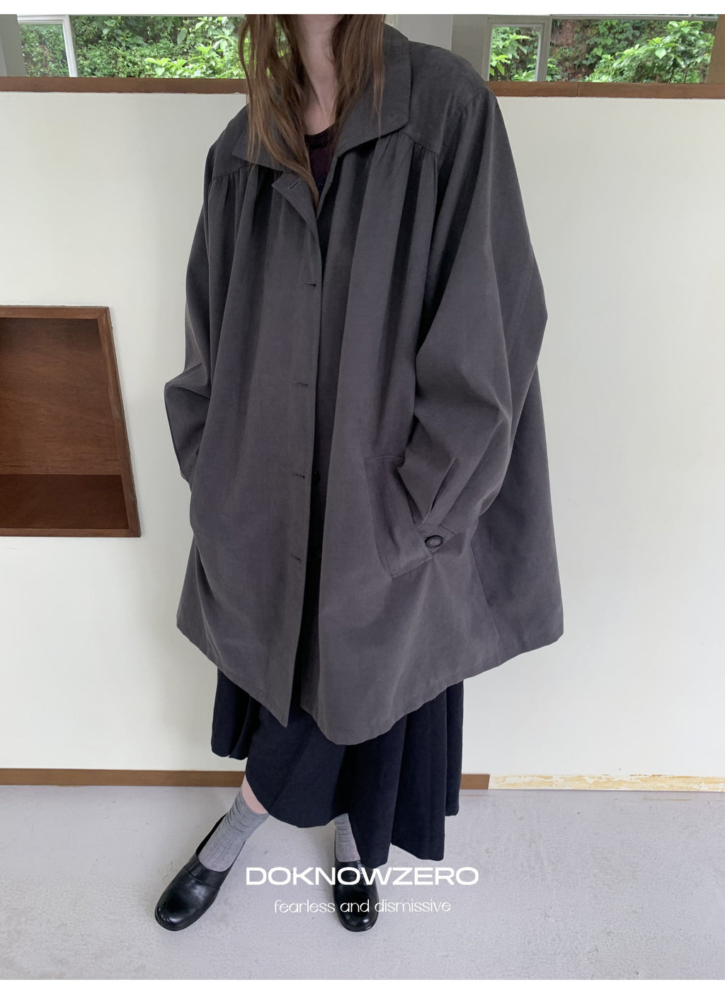 Gathered Trapeze Button Jacket