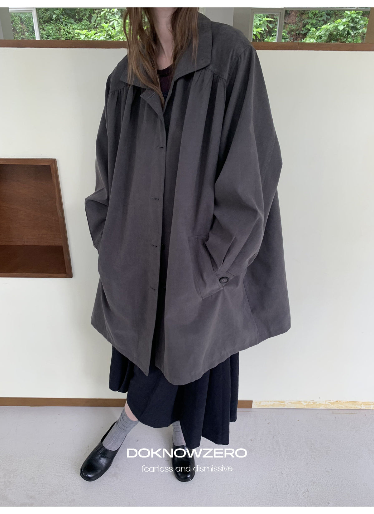 Gathered Trapeze Button Jacket