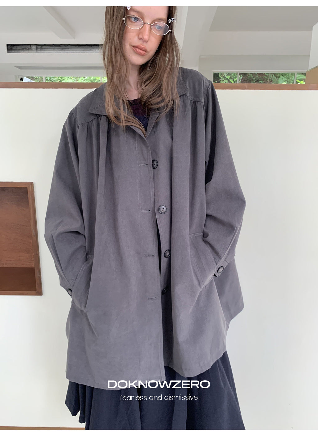 Gathered Trapeze Button Jacket