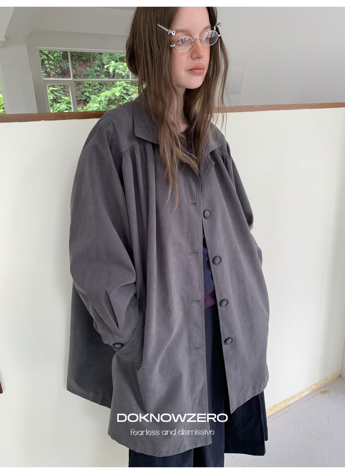 Gathered Trapeze Button Jacket