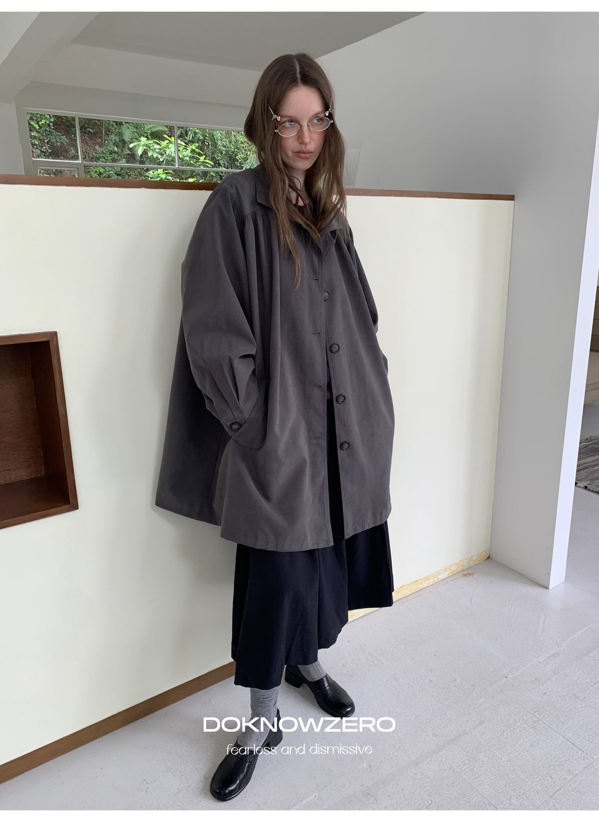 Gathered Trapeze Button Jacket