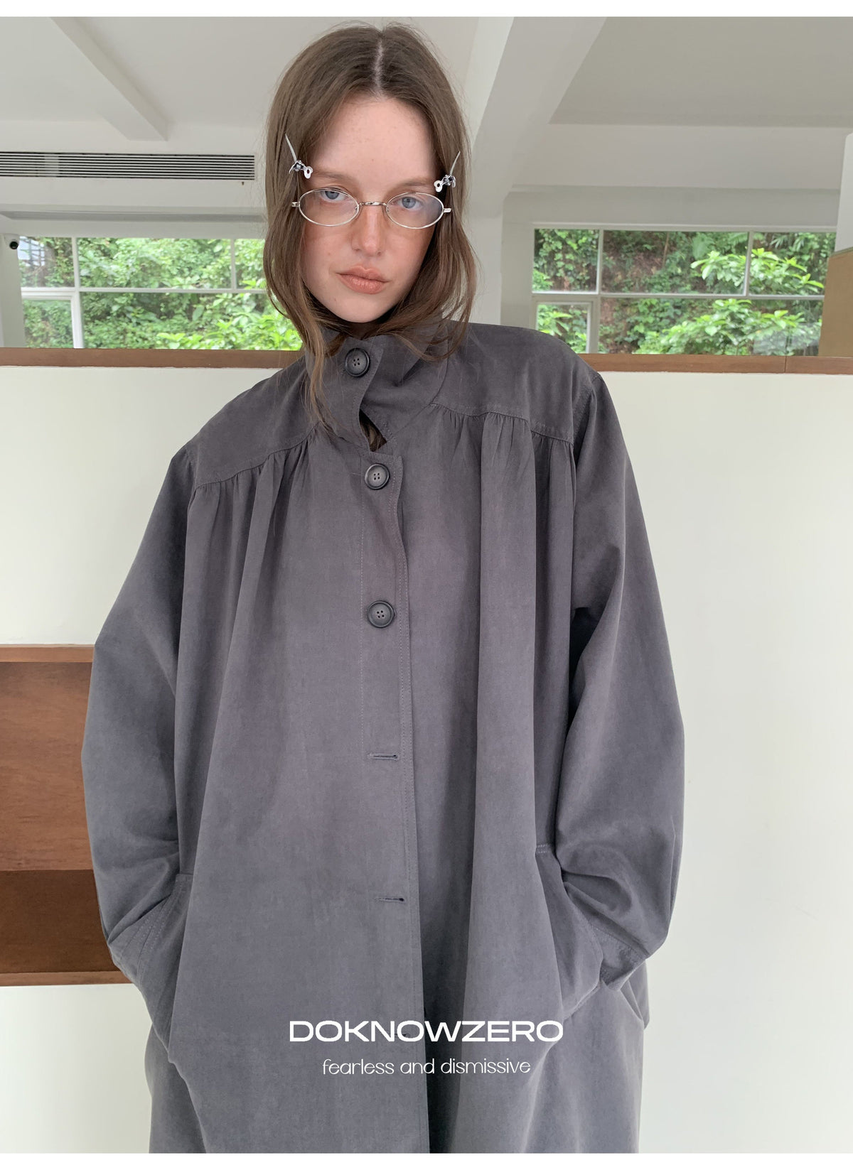 Gathered Trapeze Button Jacket