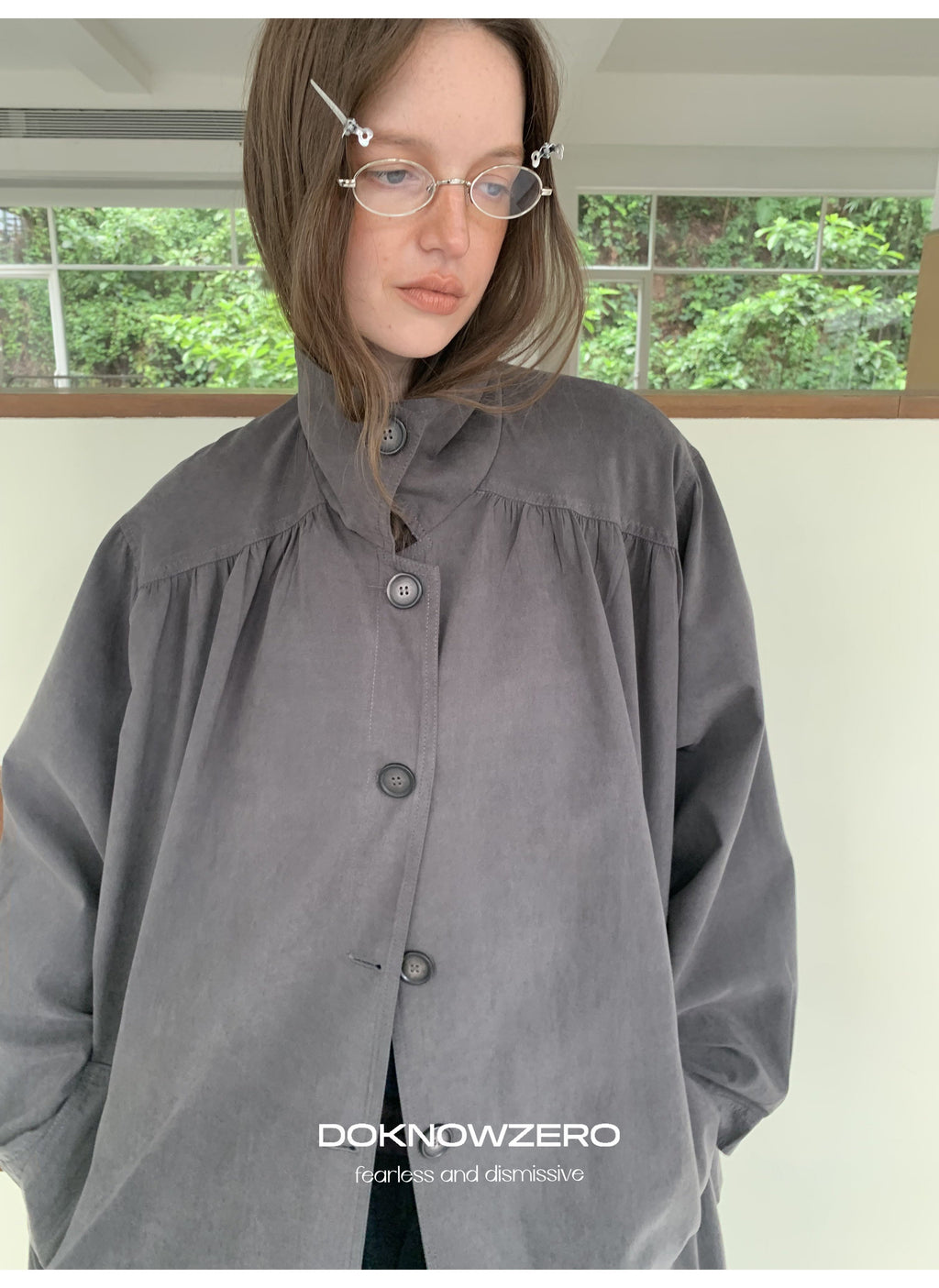 Gathered Trapeze Button Jacket