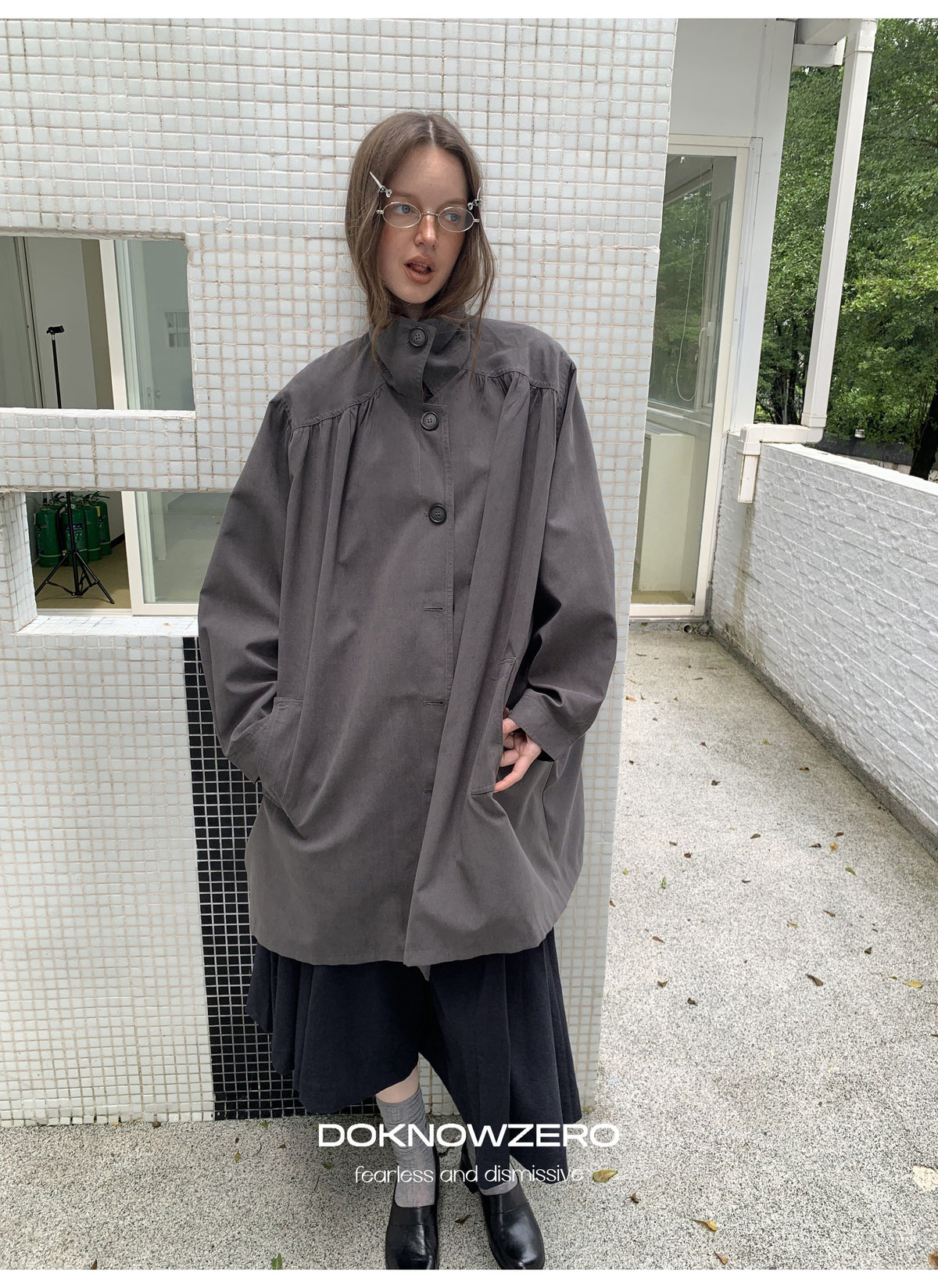Gathered Trapeze Button Jacket