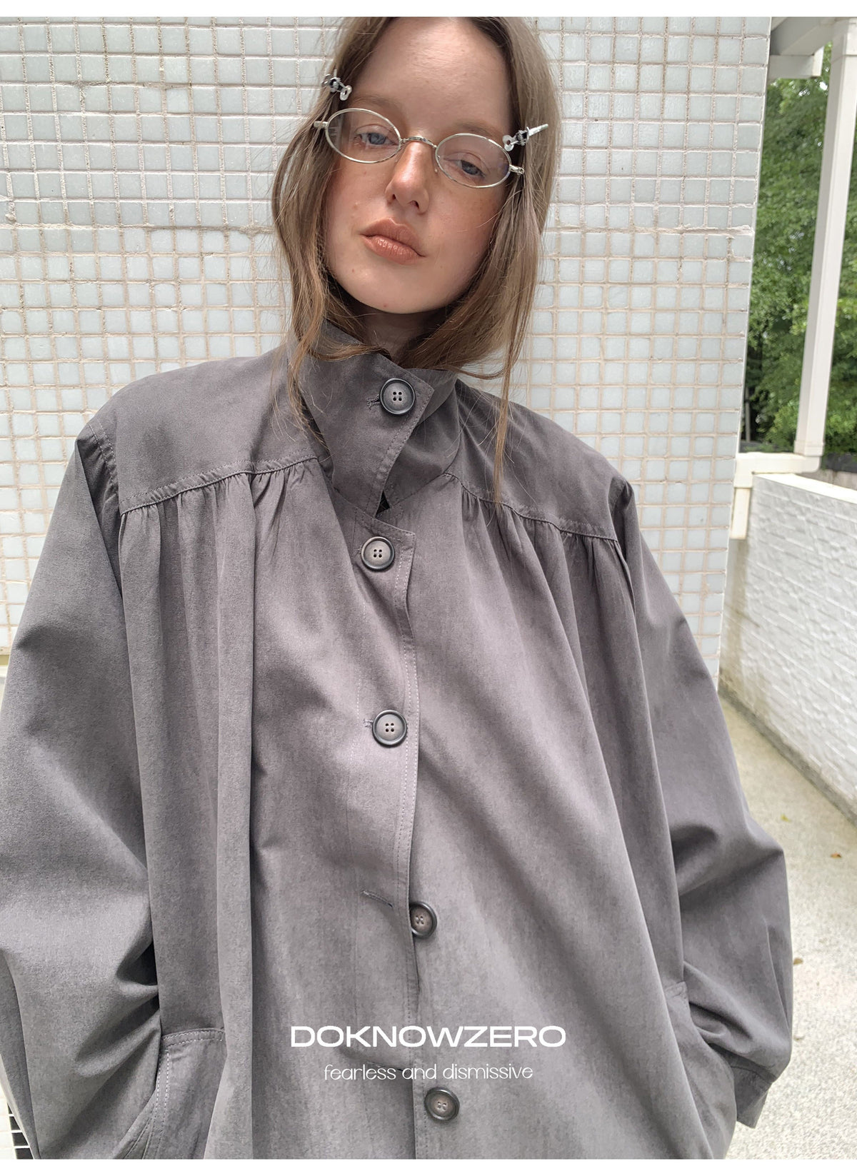 Gathered Trapeze Button Jacket